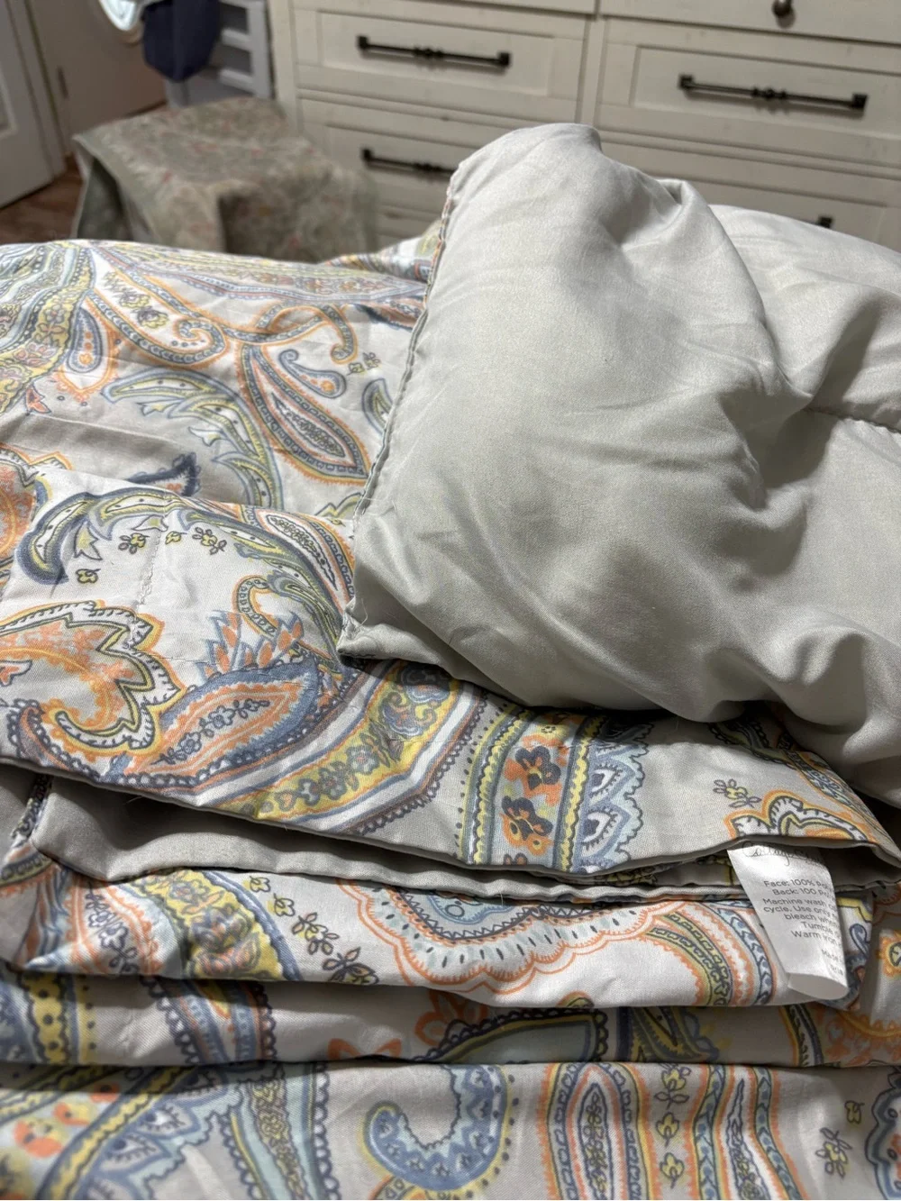 Paisley Print Reversible Comforter - Gray with Multicolor Accents